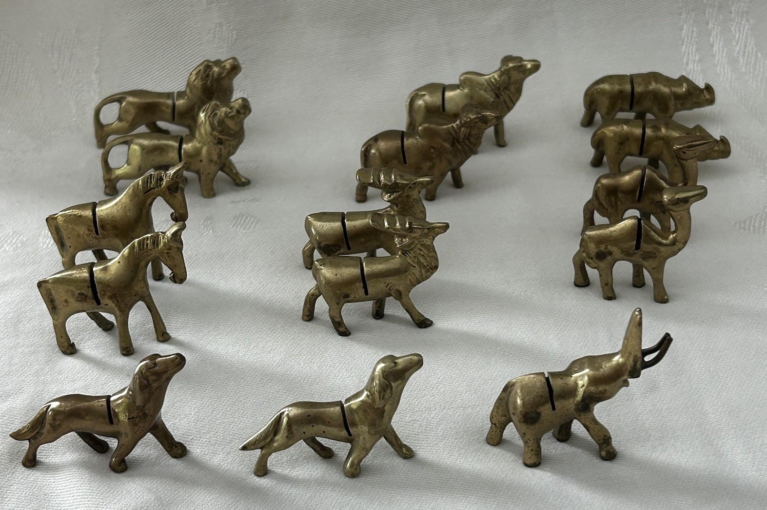 Solid Brass Miniature Animals Set of 15 Place Card/Photo Holders Vntg Solid Brass Miniature Animals Set of 15 Place Card/Photo Holders Vntg