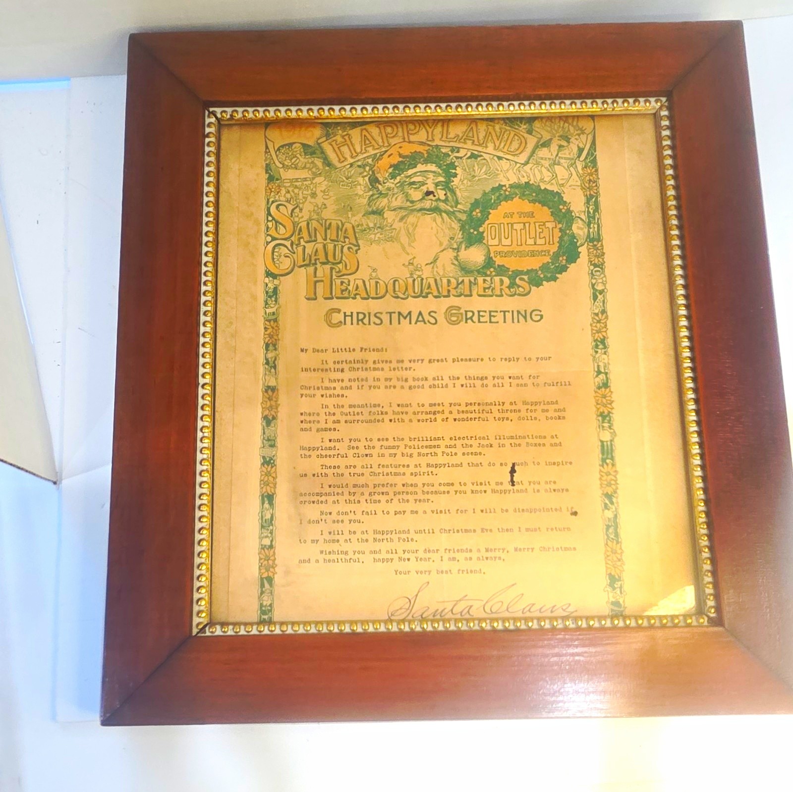 Antique 1916 Framed Happyland Santa Claus Christmas Letter, Providence RI Rare Antique 1916 Framed Happyland Santa Claus Christmas Letter, Providence RI Rare