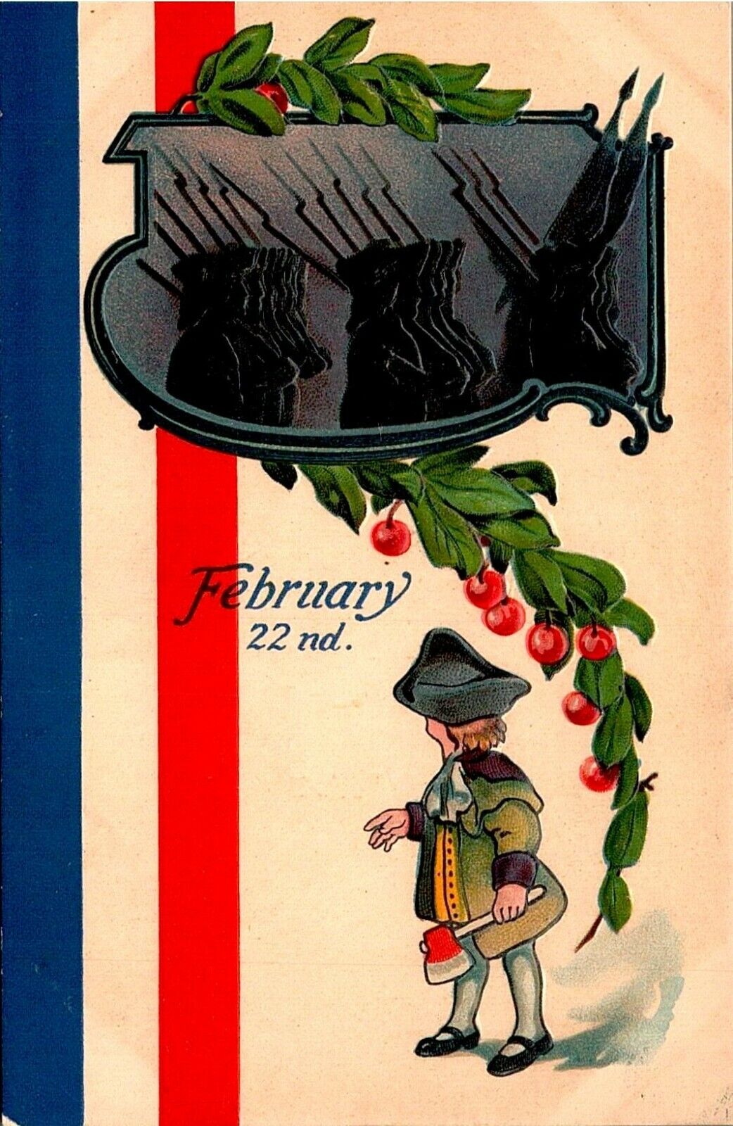 Patriotic, George Washington\'s Birthday, Feb. 22. Cherries, Hatchet, Embossed