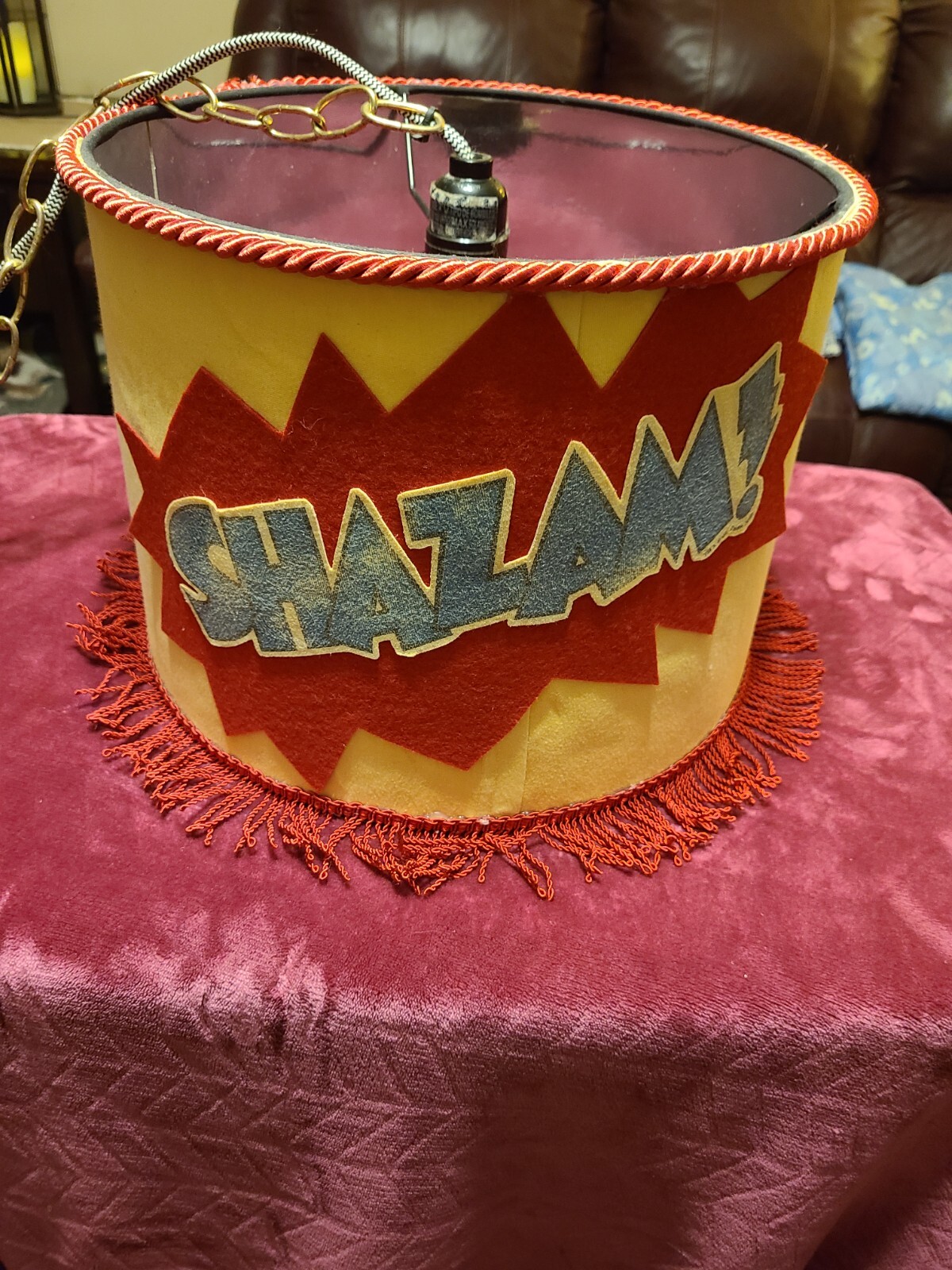 Custom made Shazam lamp from vintage t shirt, original art work Custom made Shazam lamp from vintage t shirt, original art work
