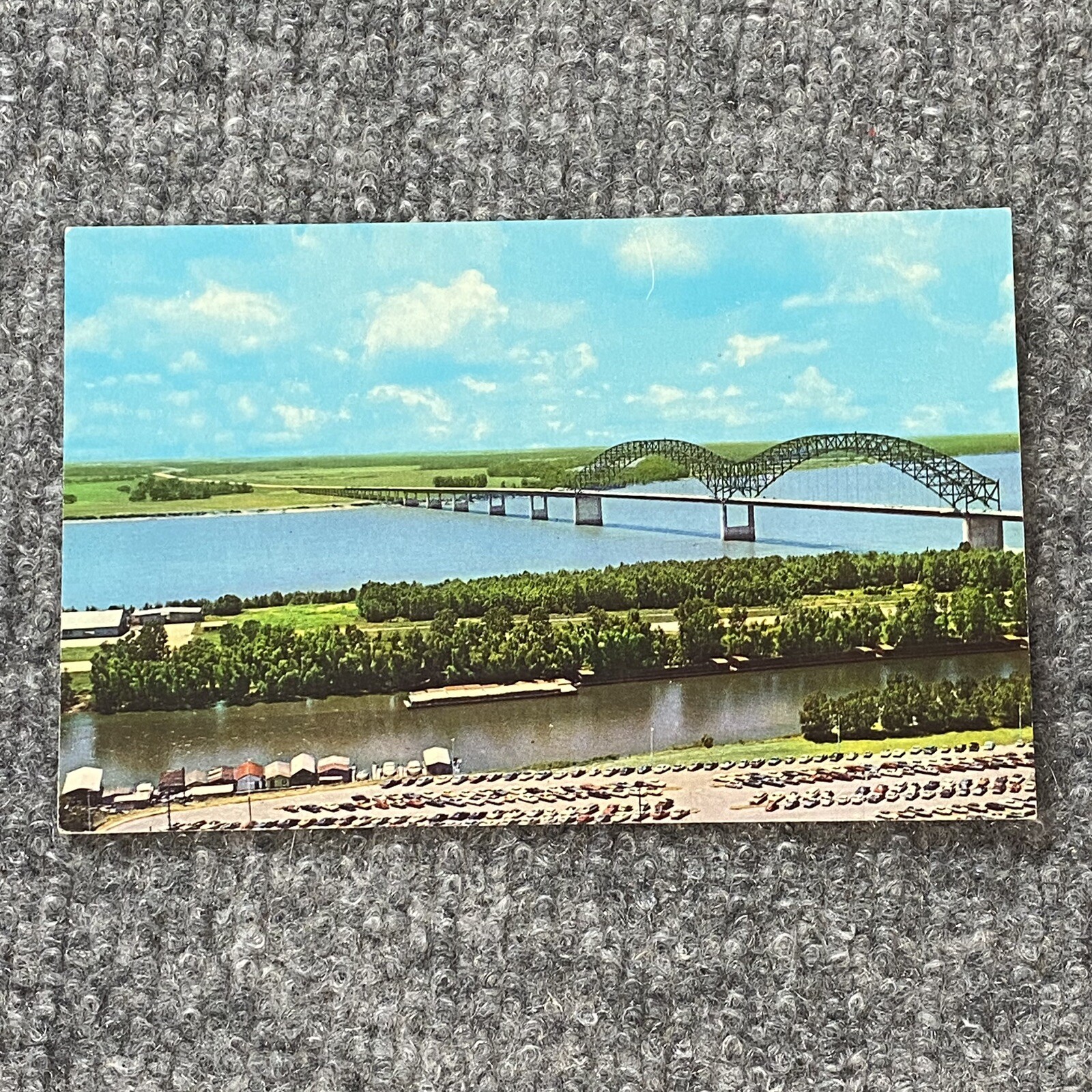 Vintage Hernando De Soto bridge Memphis TN Postcard Unposted Mississippi River