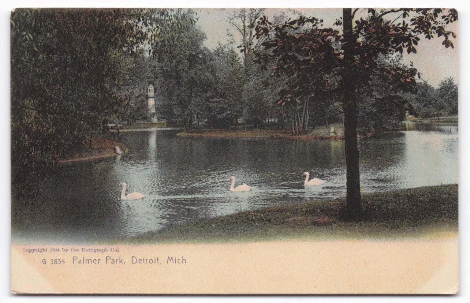 VTG 1904 Palmer Park Detroit Michigan Postcard, Swans & Water Tower, Rotograph VTG 1904 Palmer Park Detroit Michigan Postcard, Swans & Water Tower, Rotograph