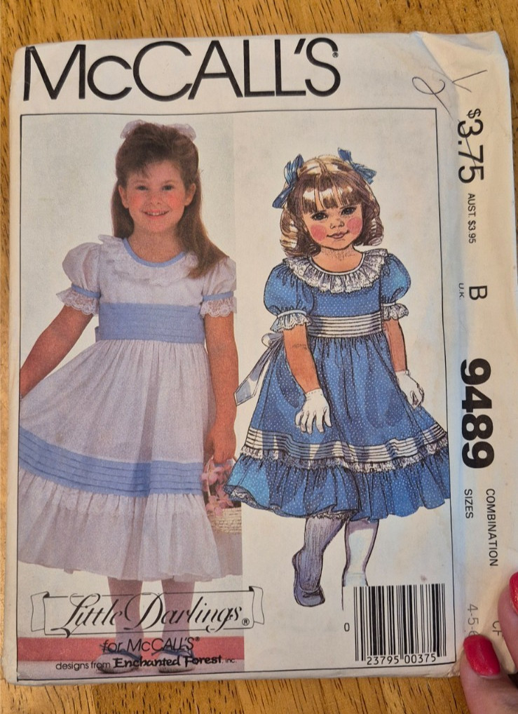 Mccall's 9489 Vintage 1985 Sewing Pattern Dress Girls Sz 4 5 & 6