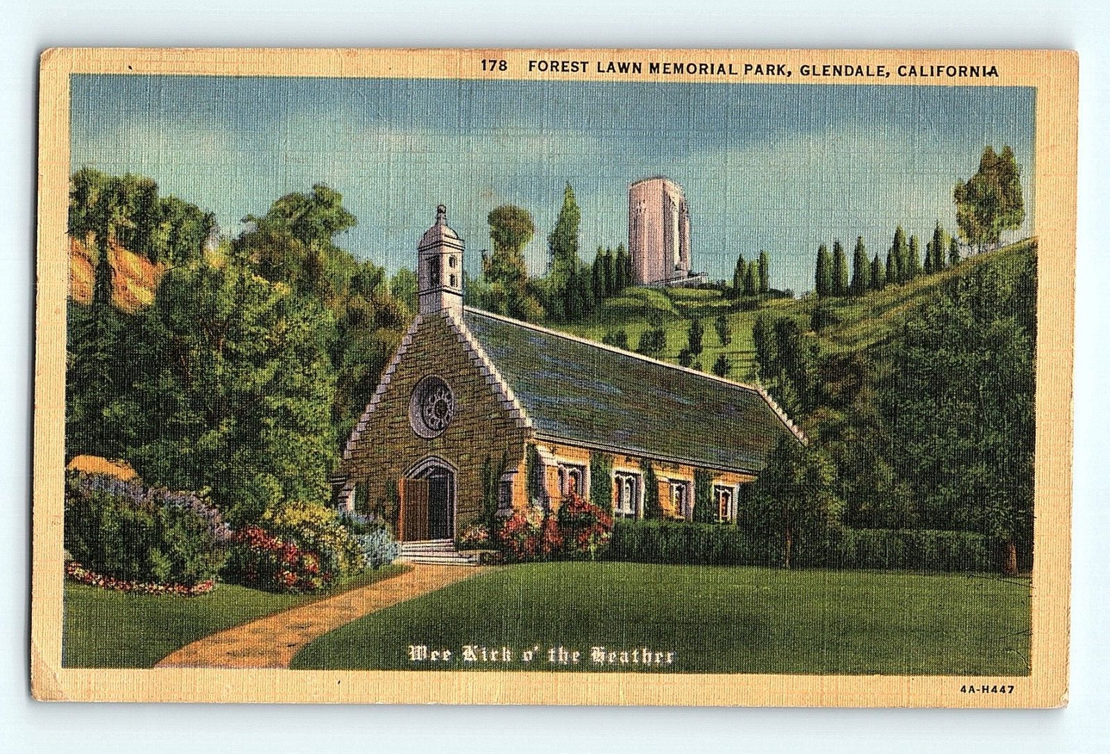 c1940s Glendale CA Replica of Glencairn Annie Laurie's Church Linen Postcard G6 c1940s Glendale CA Replica of Glencairn Annie Laurie's Church Linen Postcard G6