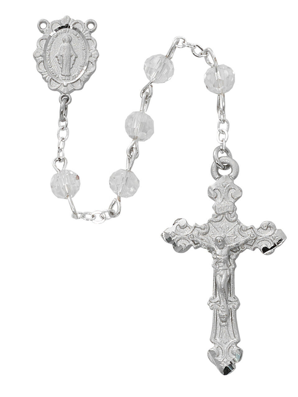 Crystal Aurora Borealis Bead Rosary Rhodium Center And INRI Crucifix 6mm Beads