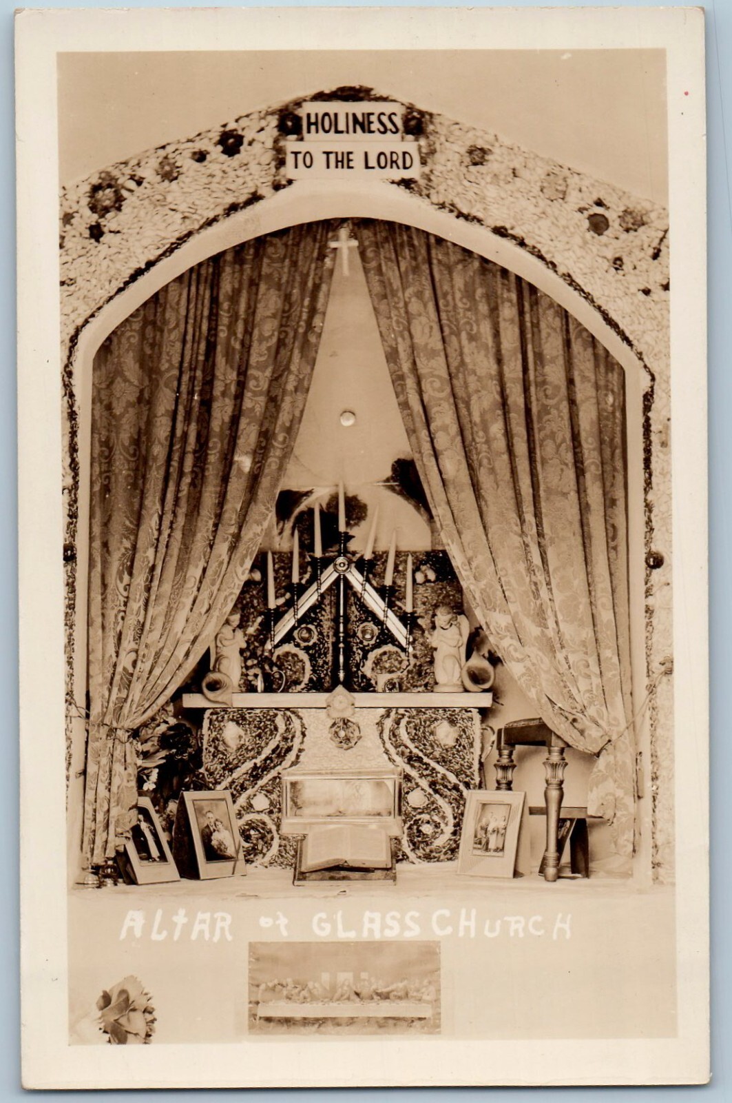 c1940\'s Altar Of Glass Church Holiness To The Lord Sparta WI RPPC Photo Postcard c1940\'s Altar Of Glass Church Holiness To The Lord Sparta WI RPPC Photo Postcard