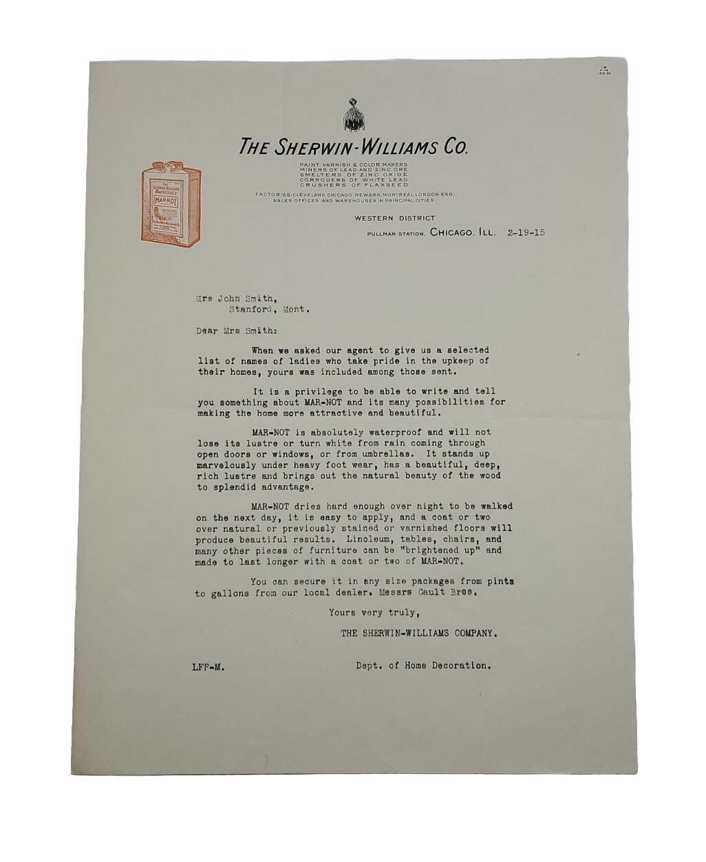 1915 Original Letterhead: Chicago, IL, The Sherwin-Williams Co Pictorial