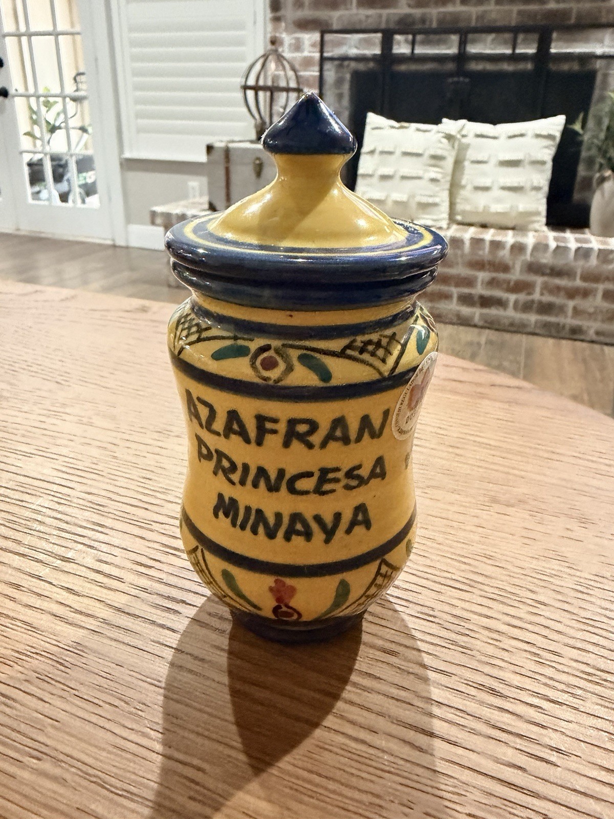 Vintage Toledo Spain Hand Painted Saffron Jar Albarelo Spice Pot Majolica
