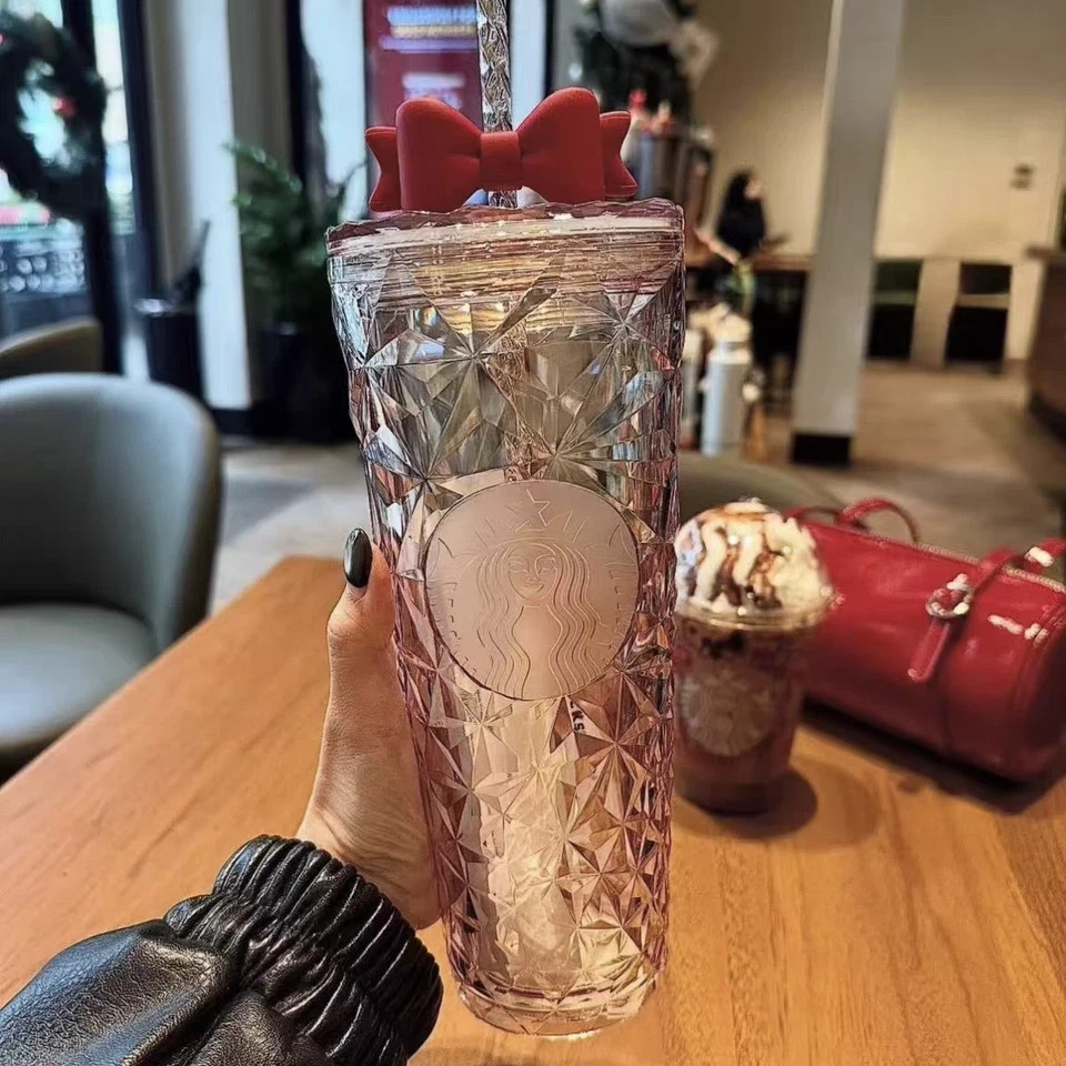 2025 NEW Starbucks Christmas Red Bow Straw Cup 710ml Tumbler Cold Drink Cup Gift