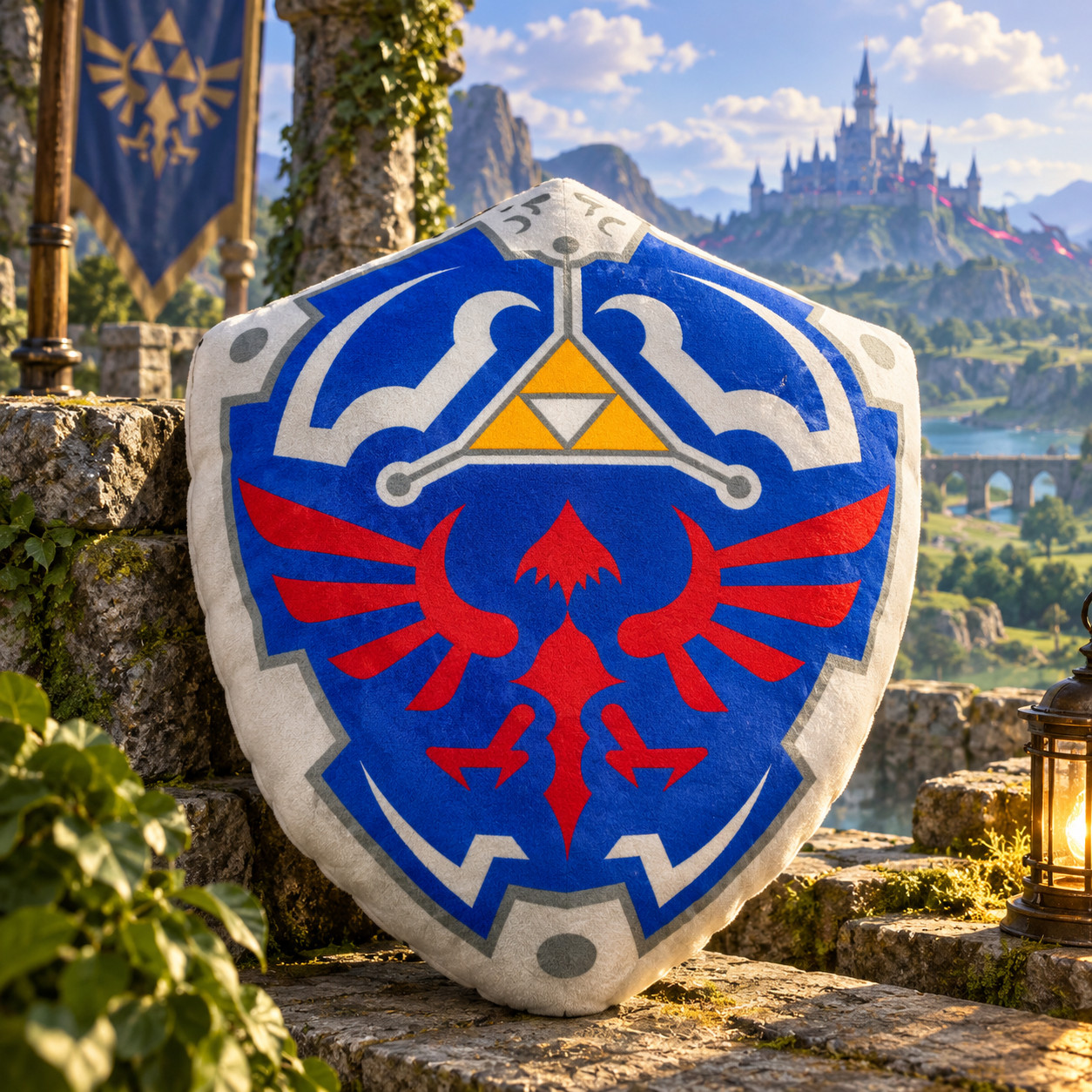 Nintendo The Legend of Zelda Hylian Shield Plush Cushion San-ei Japan NEW