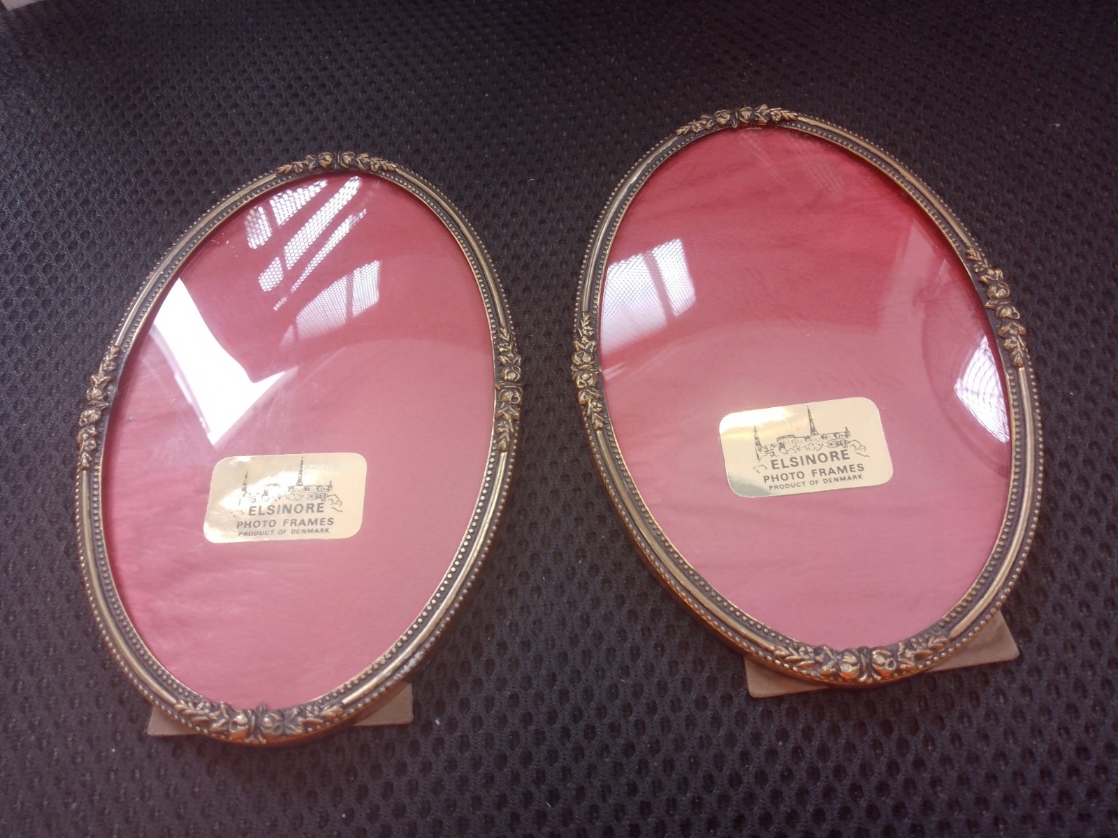 2 x Vintage Small Oval Elsinore Denmark Gold & Cream Brass  Photo Frames