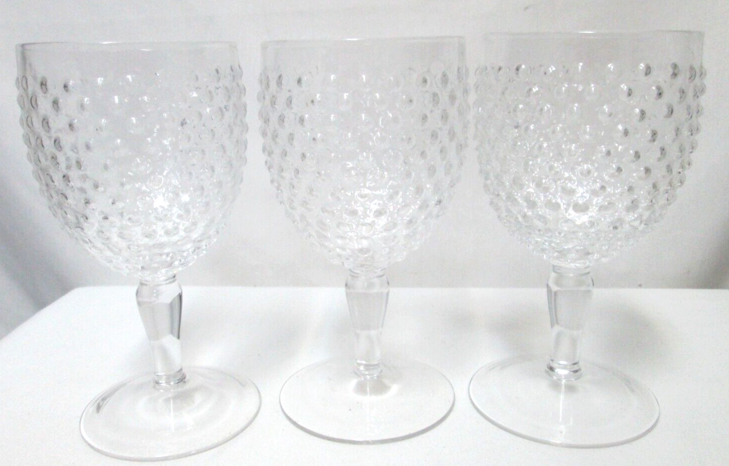 Hobnail Glass large water wine glass goblet Set 3 stemmed 7.3\