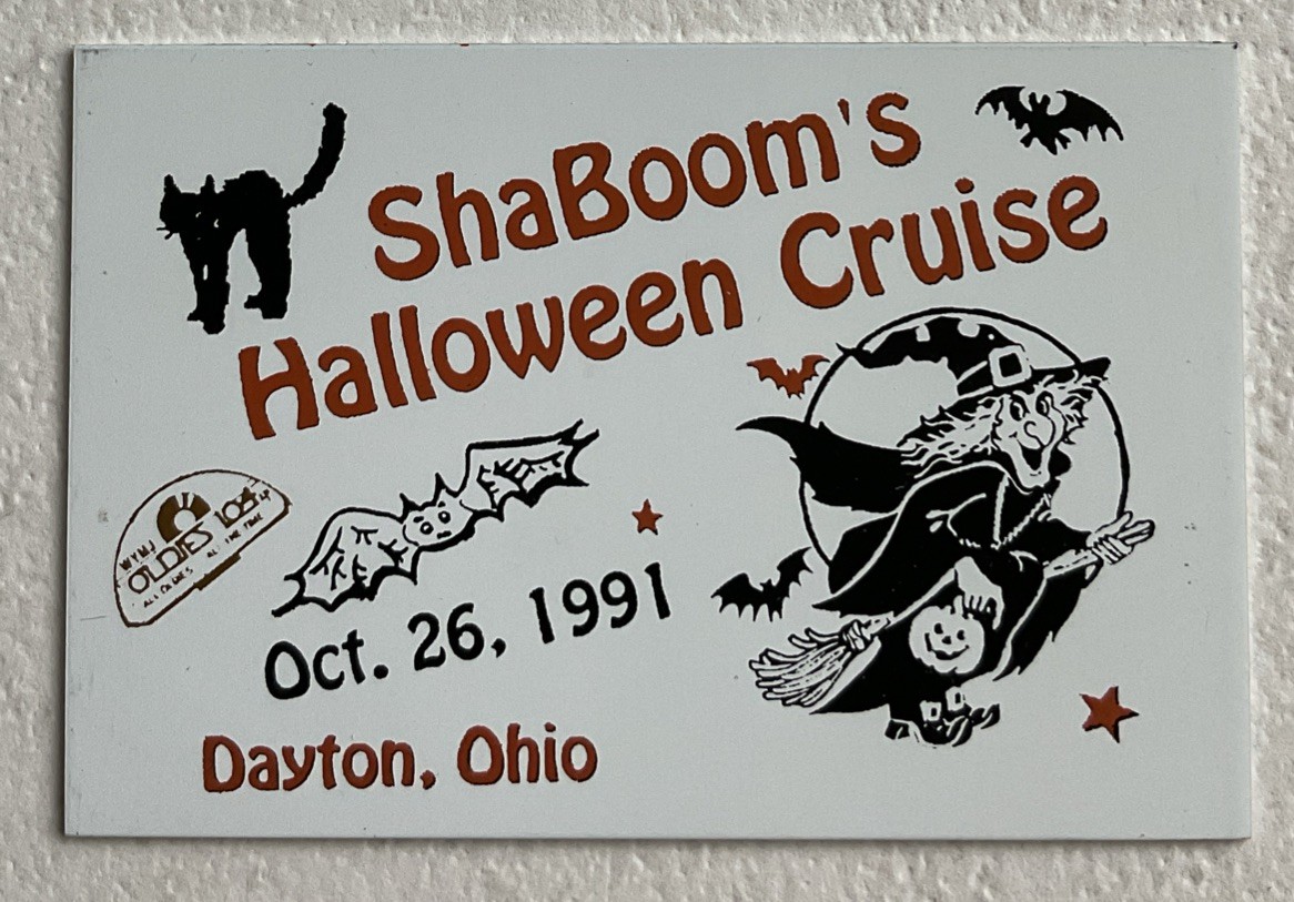 1991 Dayton Ohio Shabooms Halloween Cruise Auto Dash Plaque Witch Black Cat