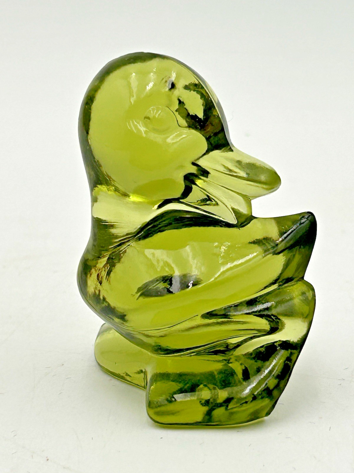 Vintage Fostoria Emerald Green Glass Duck Duckling Figurine Etched Signed 1960s