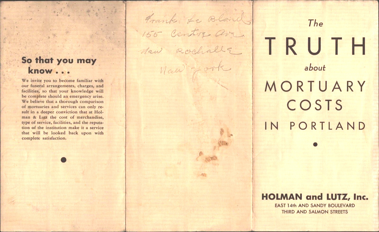1950s The Truth About Mortuary Costs Vintage Mortician Brochure Portland Oregon