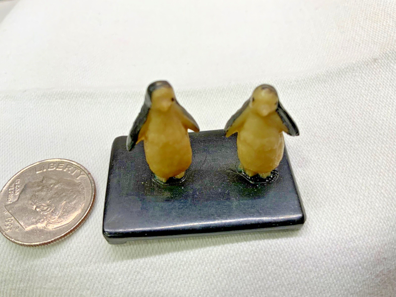 Very Unusual Vintage Set 2 Miniature Plastic Penguins on Platform Japan 3/4 Very Unusual Vintage Set 2 Miniature Plastic Penguins on Platform Japan 3/4