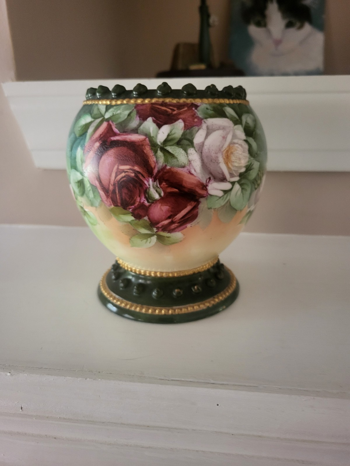 Antique Handpainted Lotusware ktk Vase With Roses Red Pink Green Yellow Appx 5\
