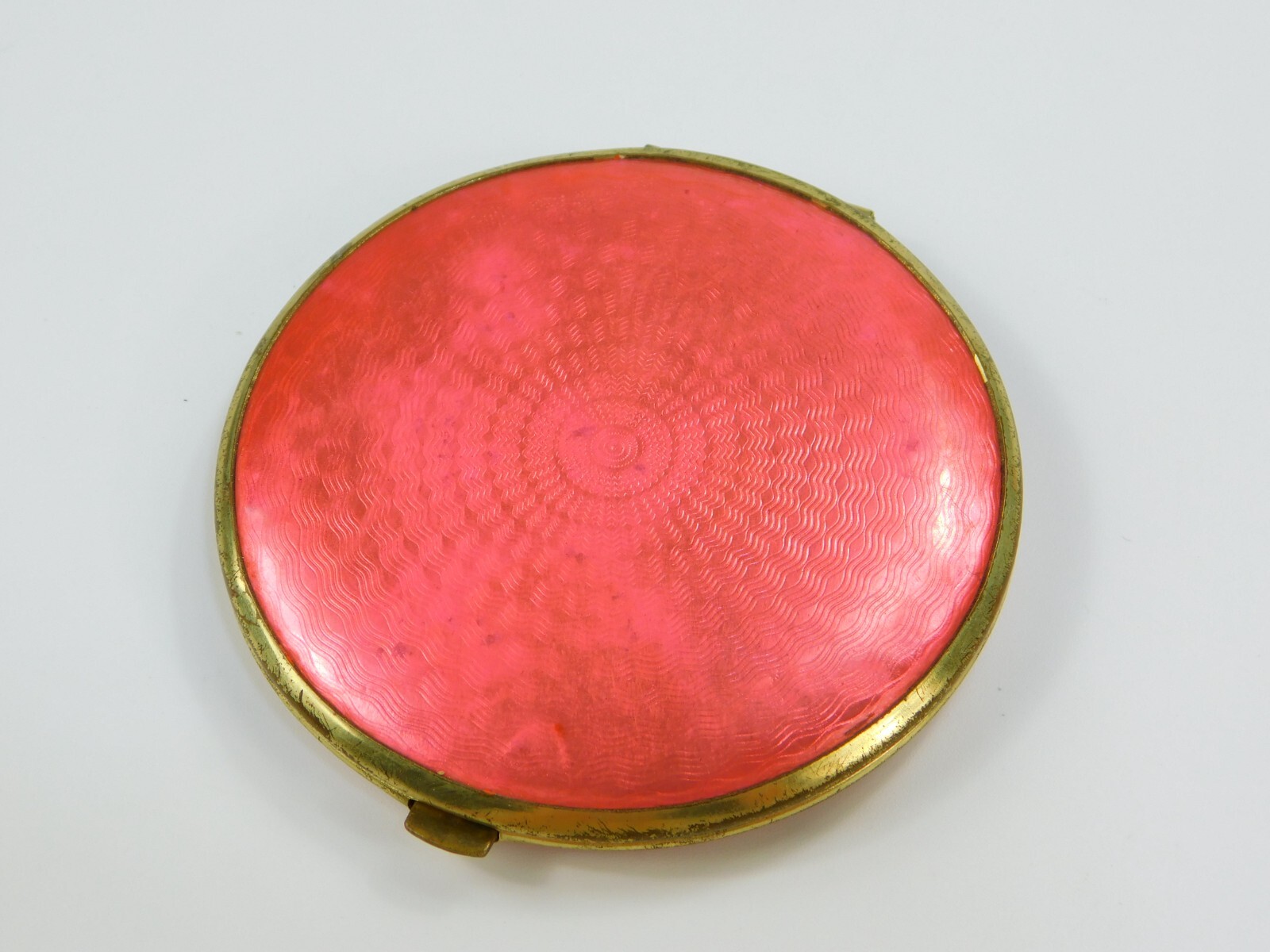 Vintage Hot Pink Guilloche Enamel Compact Mirror Brass Rimmed Vintage Hot Pink Guilloche Enamel Compact Mirror Brass Rimmed