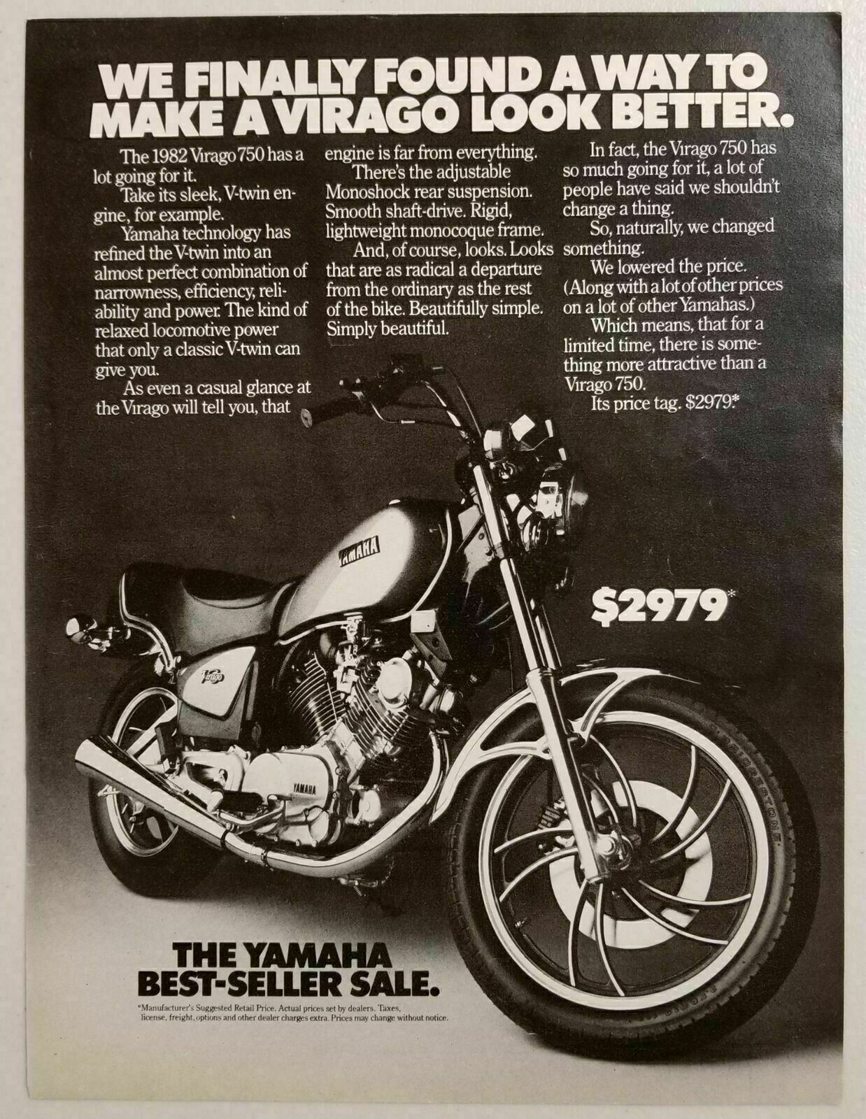 1982 Print Ad Yamaha Virago 750 Motorcycles Cycles Look Better