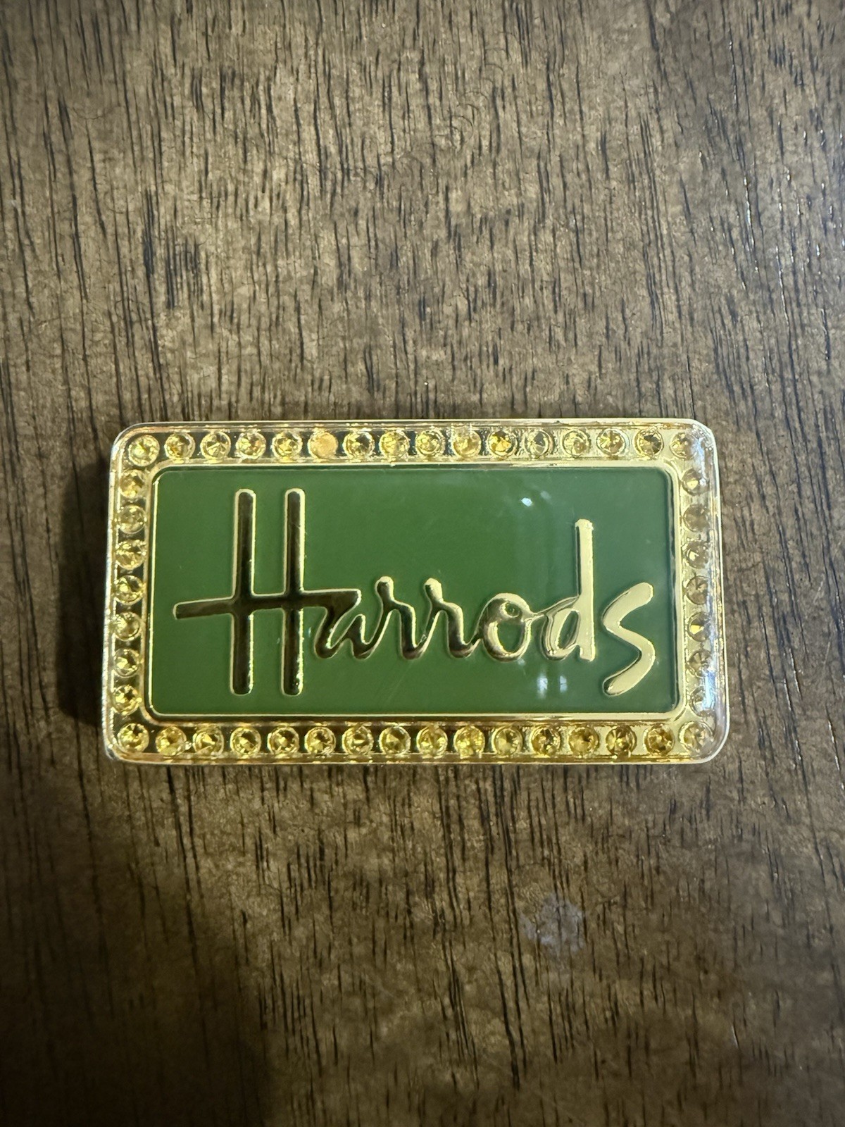 Vintage Harrods London Green Gold Logo Fridge Magnet Knightsbridge England
