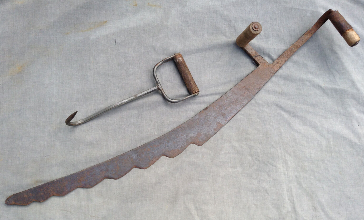 Vintage Hay Saw Knife And Hay Bale Hook - Lot Of 2 Rustic Wood Handle Farm Tools Vintage Hay Saw Knife And Hay Bale Hook - Lot Of 2 Rustic Wood Handle Farm Tools