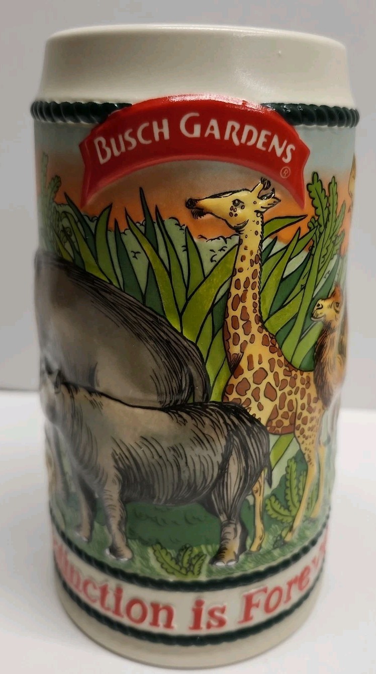 Vintage 1985 Busch Gardens Stein Extinction Is Forever Ceramarte Brazil Mug CS1