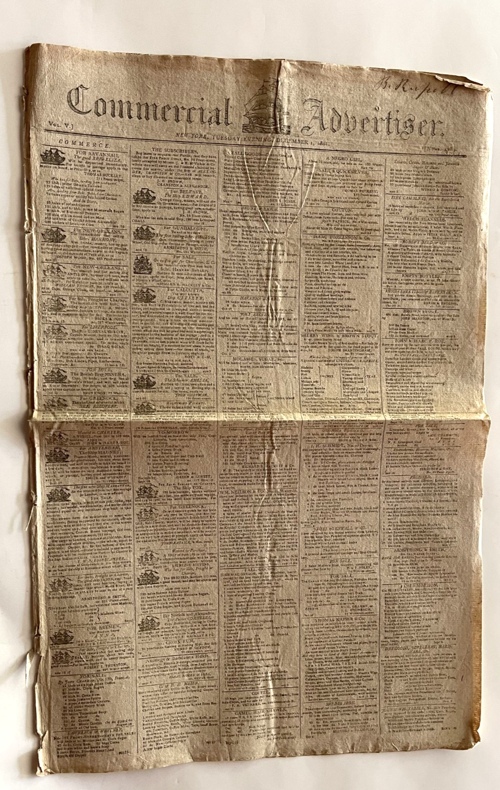 COLONIAL NEWSPAPER COMMERCIAL ADVERTISER 1801 COLONIAL NEWSPAPER COMMERCIAL ADVERTISER 1801
