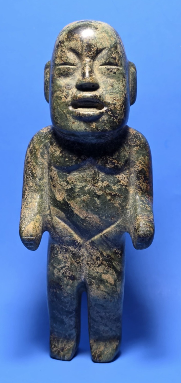 PRE-COLUMBIAN OLMEC STYLE SERPENTINE STONE STANDING FIGURE 6.5