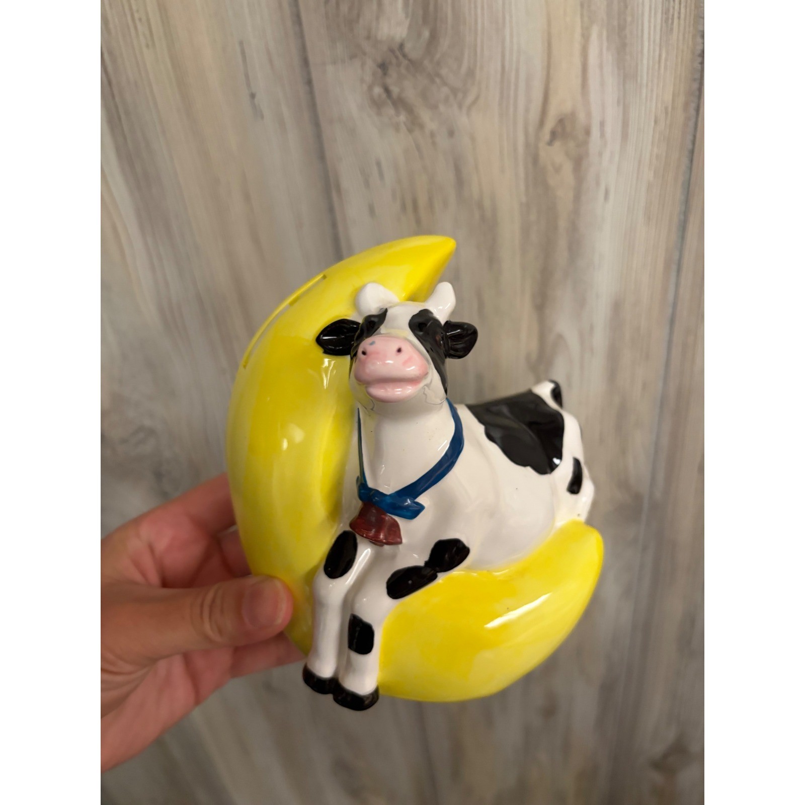 Vintage 1992 Ceramic Cow Jumped Over The Moon Coin Bank Nursery Decor
