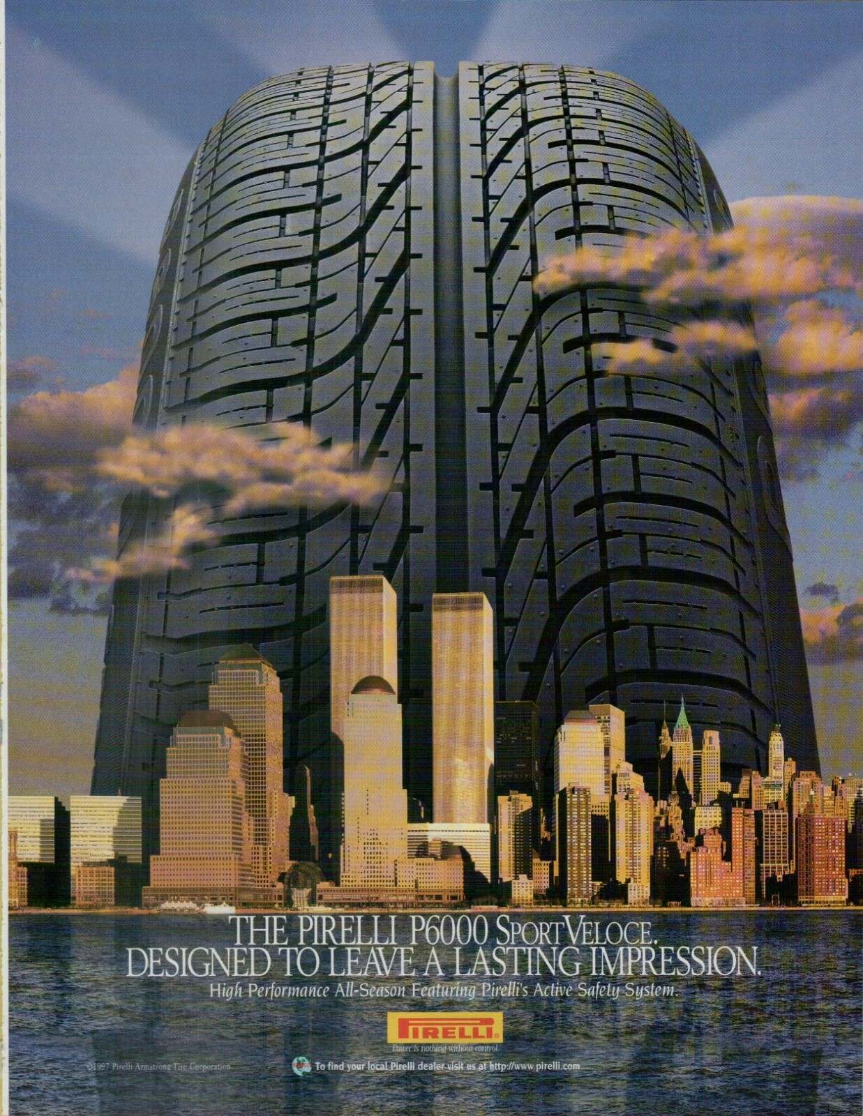 1997 Pirelli High Performance Tires World Trade Center Photo VINTAGE PRINT AD 1997 Pirelli High Performance Tires World Trade Center Photo VINTAGE PRINT AD