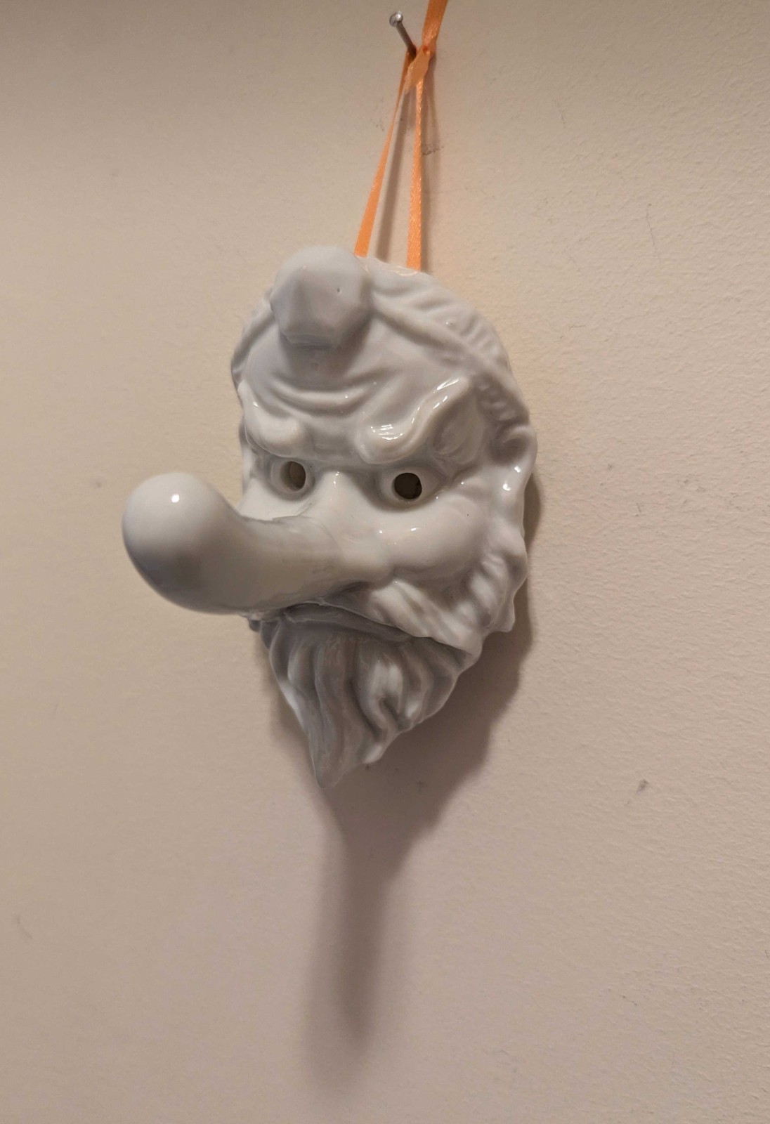 VTG TENGU Japanese White Porcelain Face Mask Mini Wall Hook