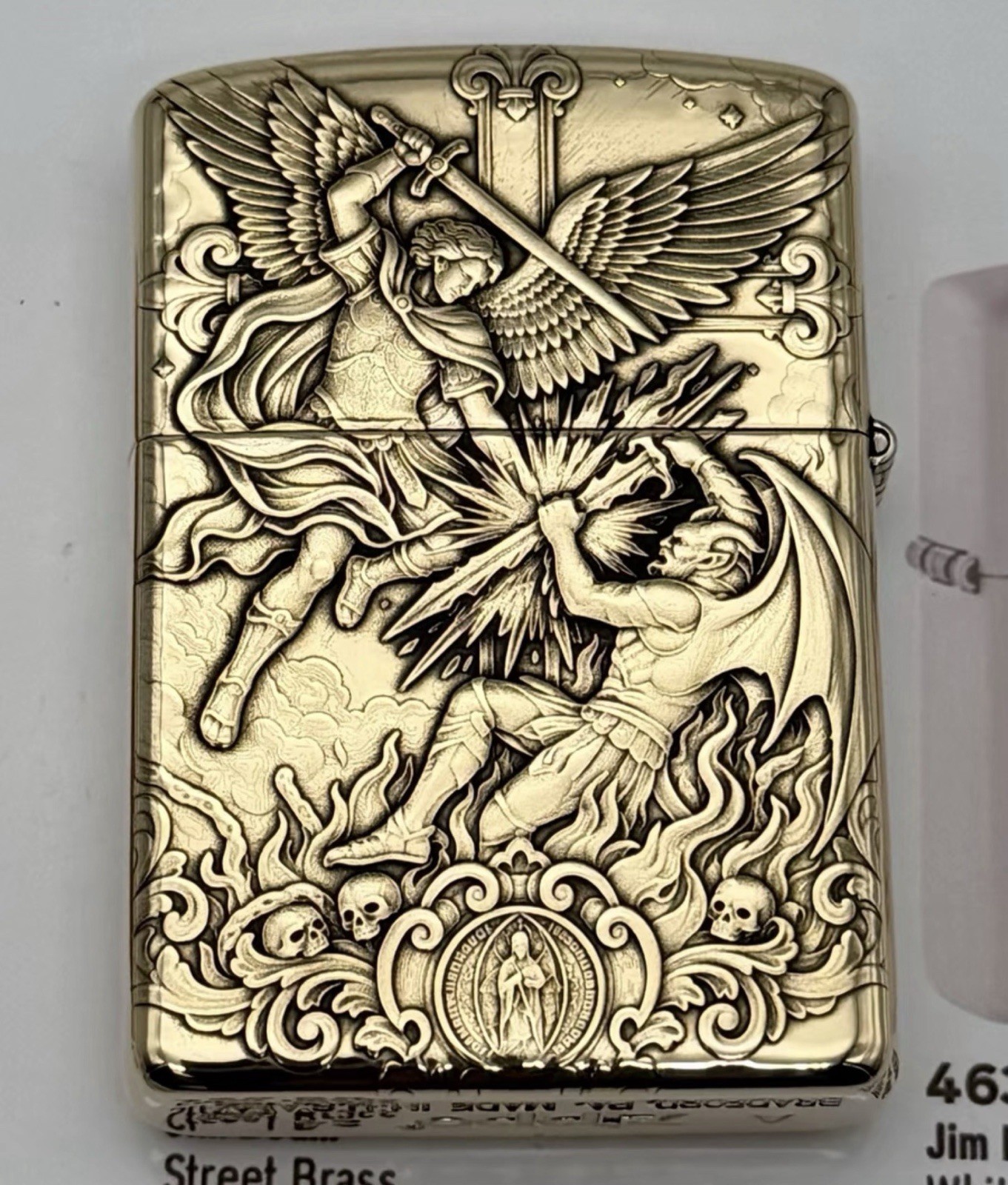 Archangel Michael Satan Benedict Cross Antique Zippo Brass Lighter