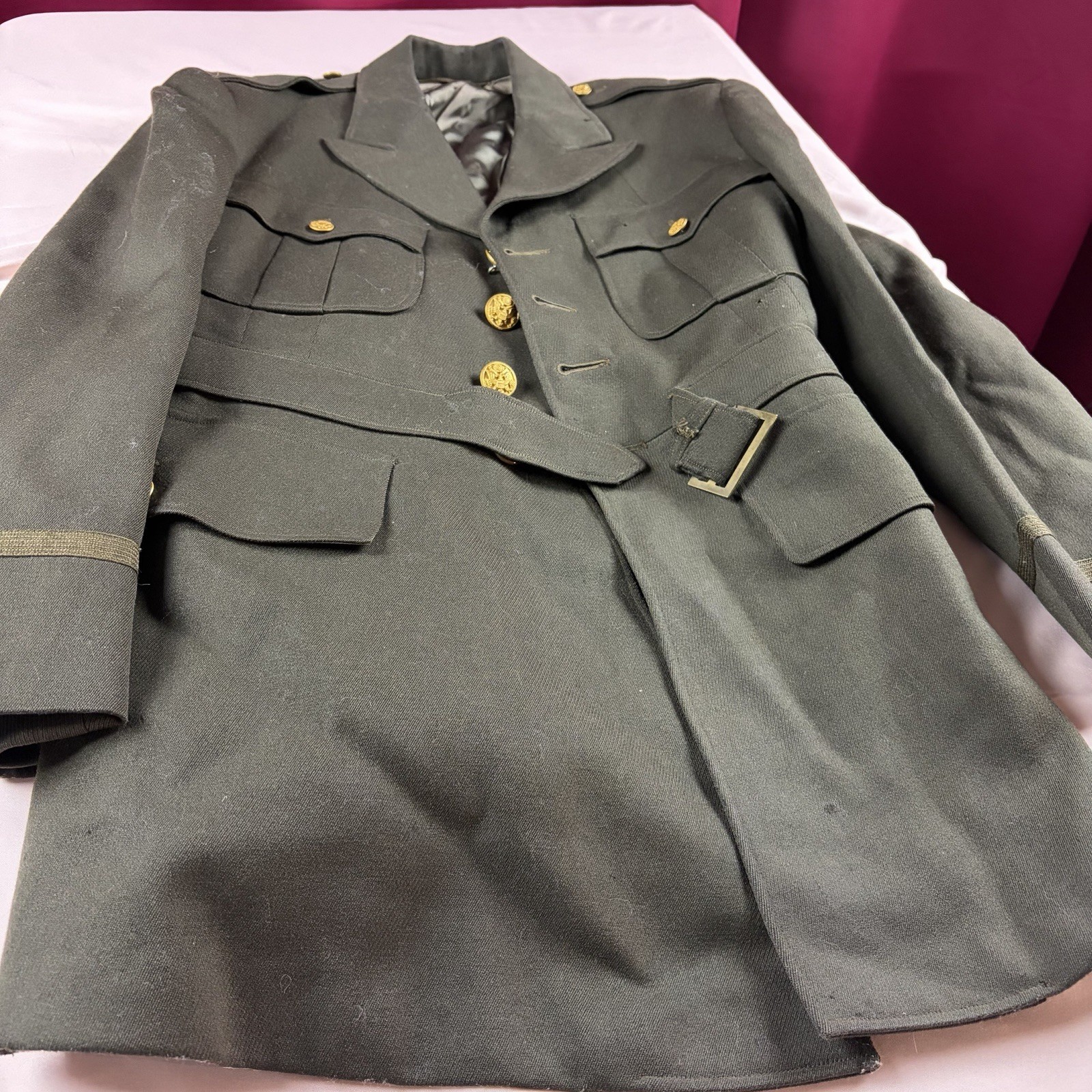 WWII 1943 US Army Officer Service Coat Hamilton Cincinnati Belted Wool WWII 1943 US Army Officer Service Coat Hamilton Cincinnati Belted Wool