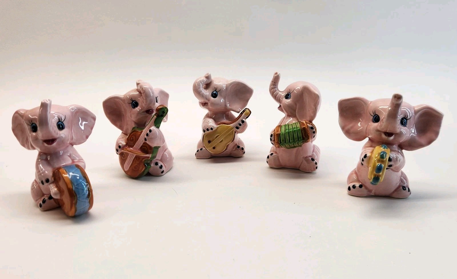 Vintage 5 Piece Kitschy MCM Anthropomorphic  Pink Elephant Band Made In Japan