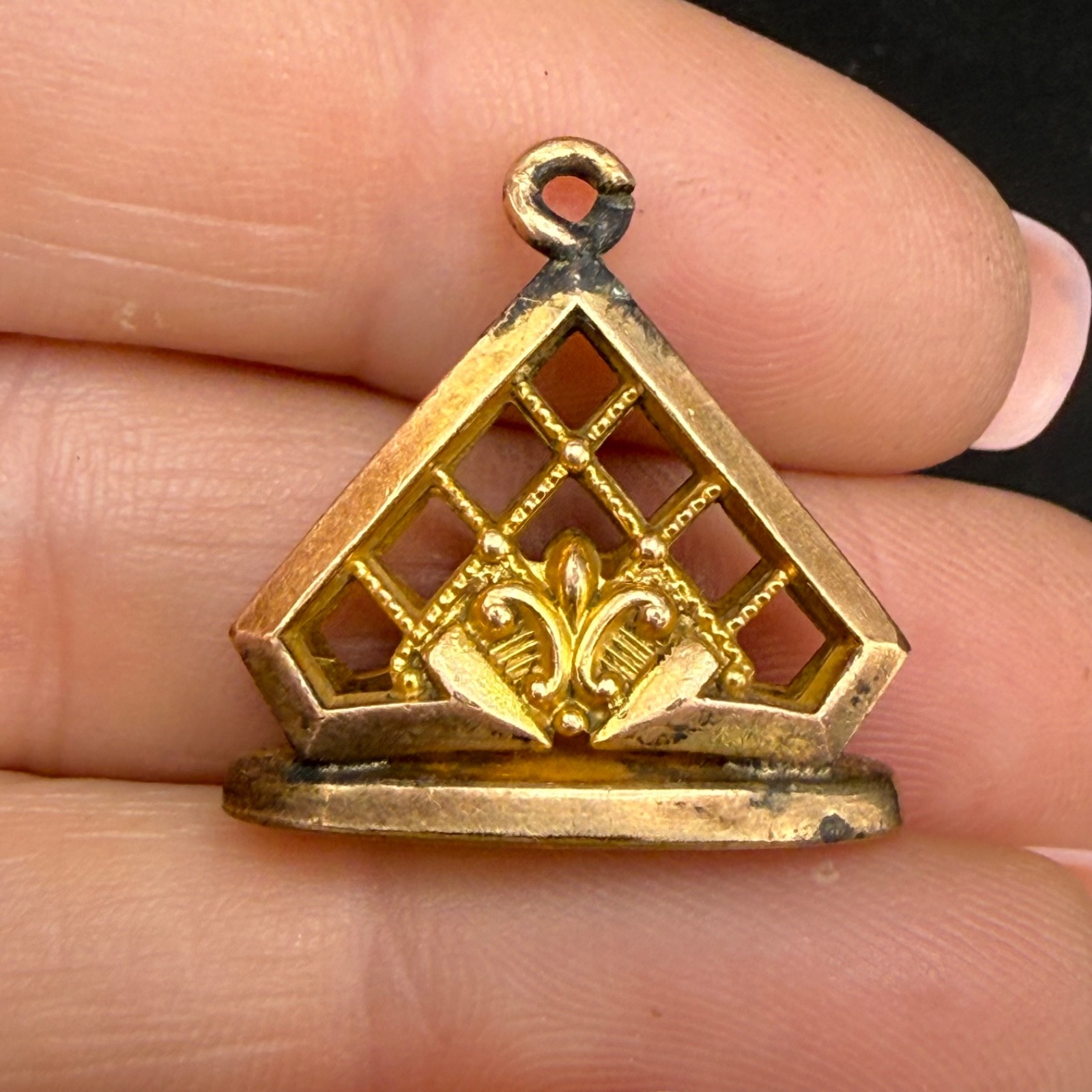 Vintage Gold Filled Watch Fob Pyramid Fleur de Lis Gold Tone Charm
