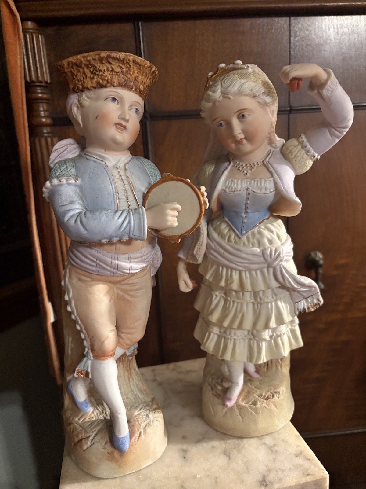 Victorian antique Spanish Gypsy dancers bisque figurines pr Tambourine girl boy Victorian antique Spanish Gypsy dancers bisque figurines pr Tambourine girl boy