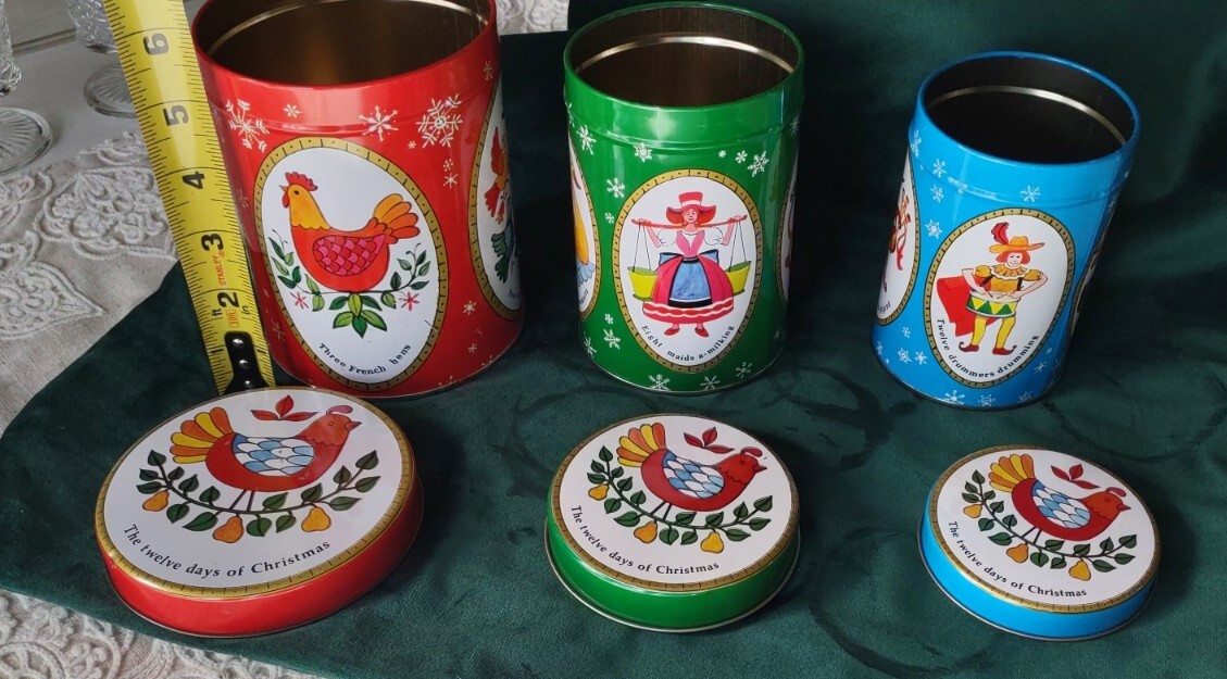 Vintage Nesting Tins 12 Days of Christmas canisters storage jars
