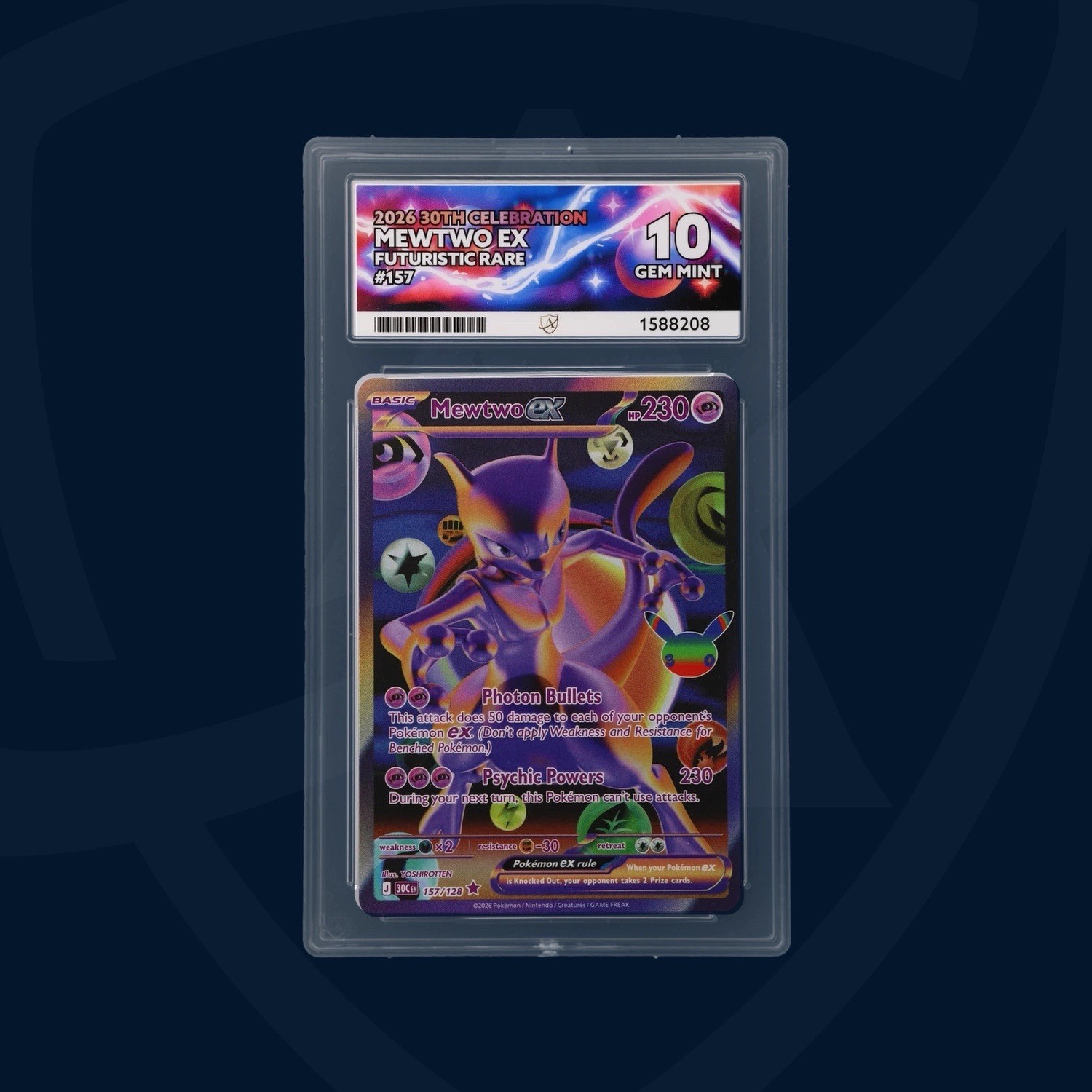 Pokemon Mewtwo ex 157/128 30th Celebration Futuristic Rare - ACE 10 Pokemon Mewtwo ex 157/128 30th Celebration Futuristic Rare - ACE 10