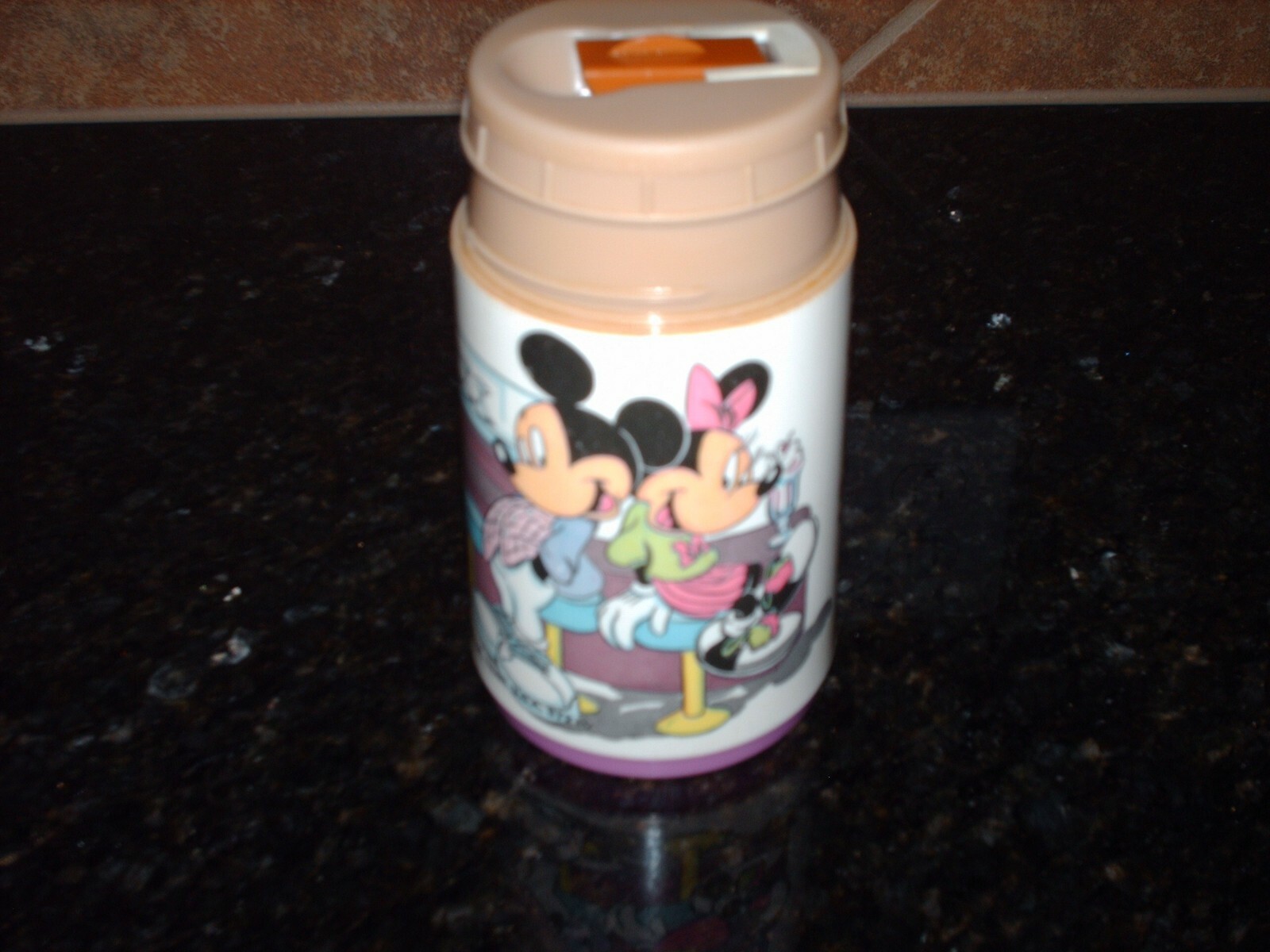 Vintage 80s Mickey and Minnie Mouse Alladin Thermos 1950s Diner 8 Ounce