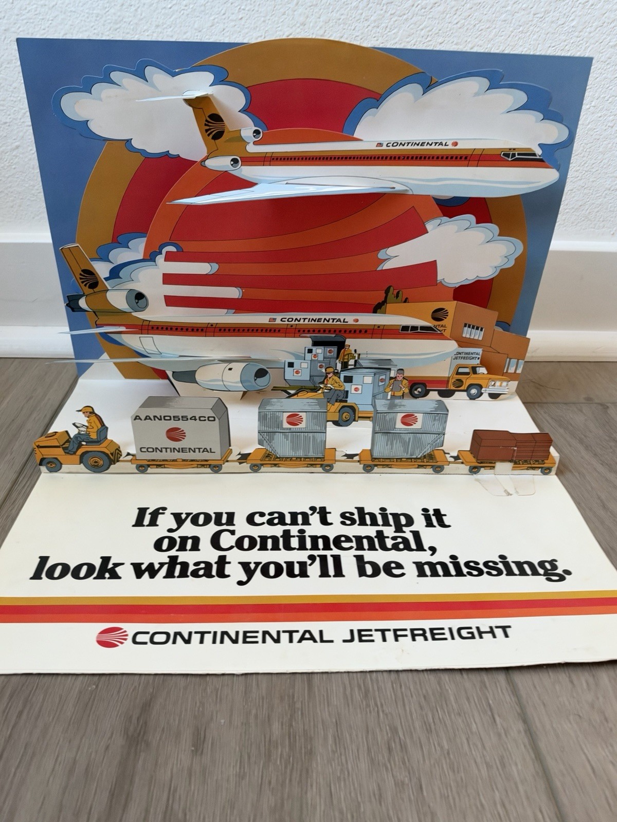 Rare Vintage Continental Airlines Jetfreight Pop Up Advertisemnt