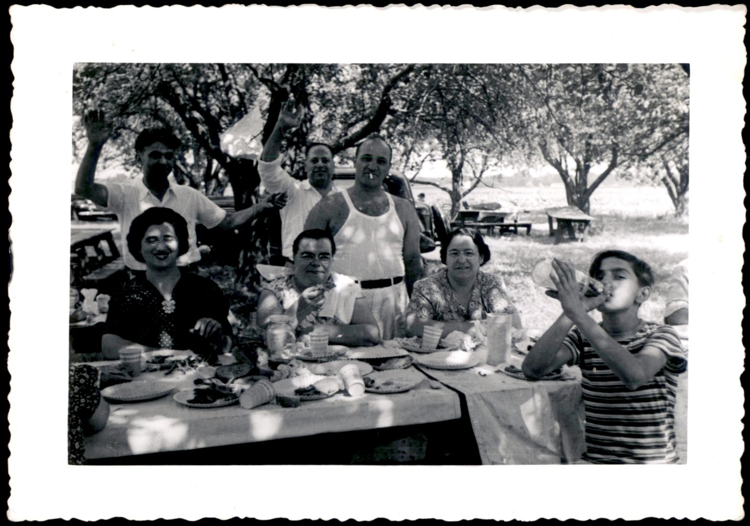 Picnic Group Family 1950s Snapshot Photograph Outdoor Gathering Candid Picnic Group Family 1950s Snapshot Photograph Outdoor Gathering Candid