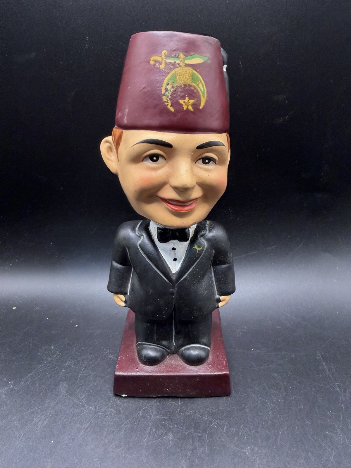 Vintage Masonic Shriner Fez Bobblehead Paper Mache Japan 7 Inch