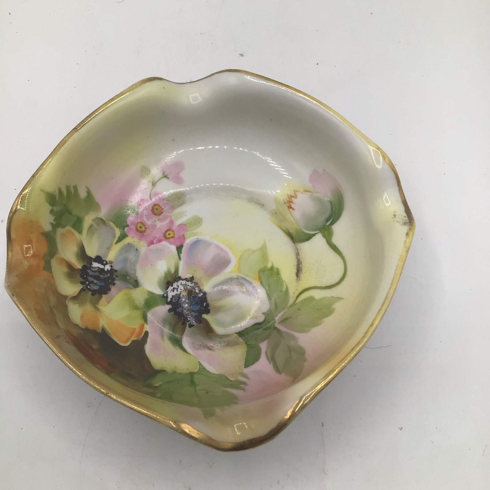 Antique Nippon Hand Painted Bowl Floral with Gold Edge Accents