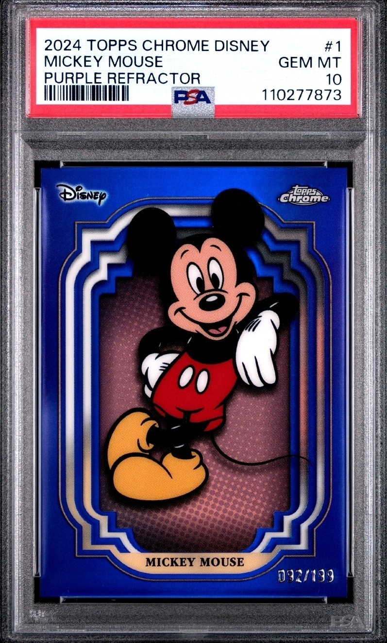 2024-2025 Topps Chrome Disney Mickey Mouse Purple Refractor /199 #1 MINT PSA 10