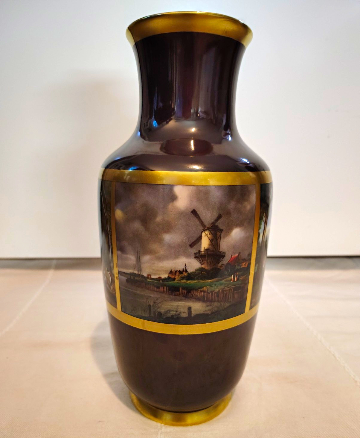 Vintage Gerold Porzellan Porcelain Vase detailed scenic landscapes gold accents