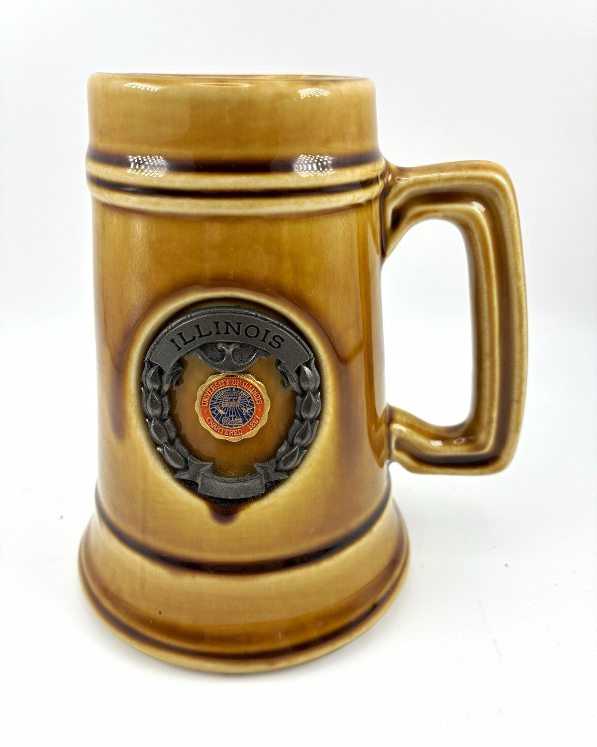 Vintage University of Illinois Ceramic Beer Stein Mug Pewter Emblem Tankard Vintage University of Illinois Ceramic Beer Stein Mug Pewter Emblem Tankard
