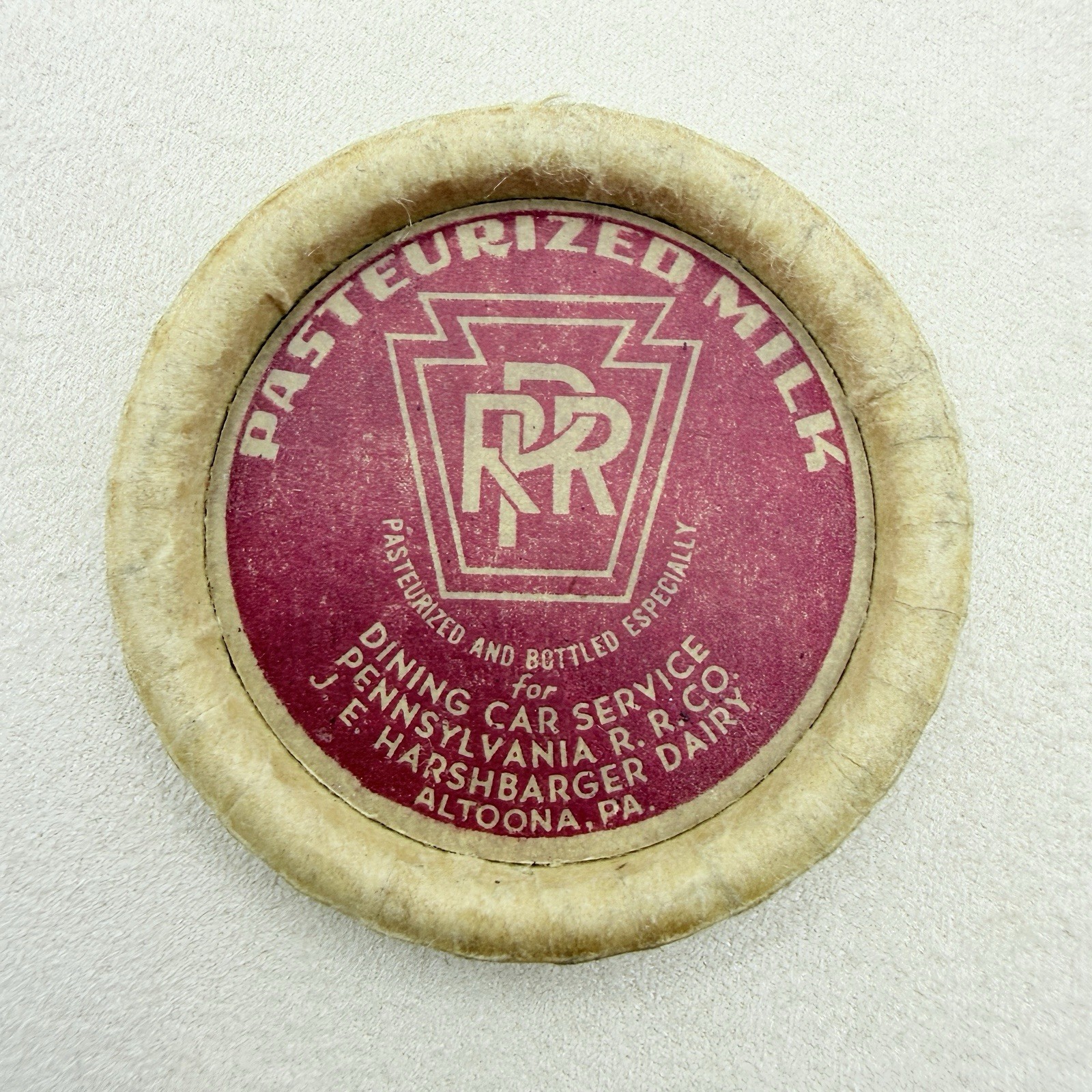 Vintage PRR Pennsylvania Railroad Dinnig Car Milk Bottle Cap Harshbarger Altoona