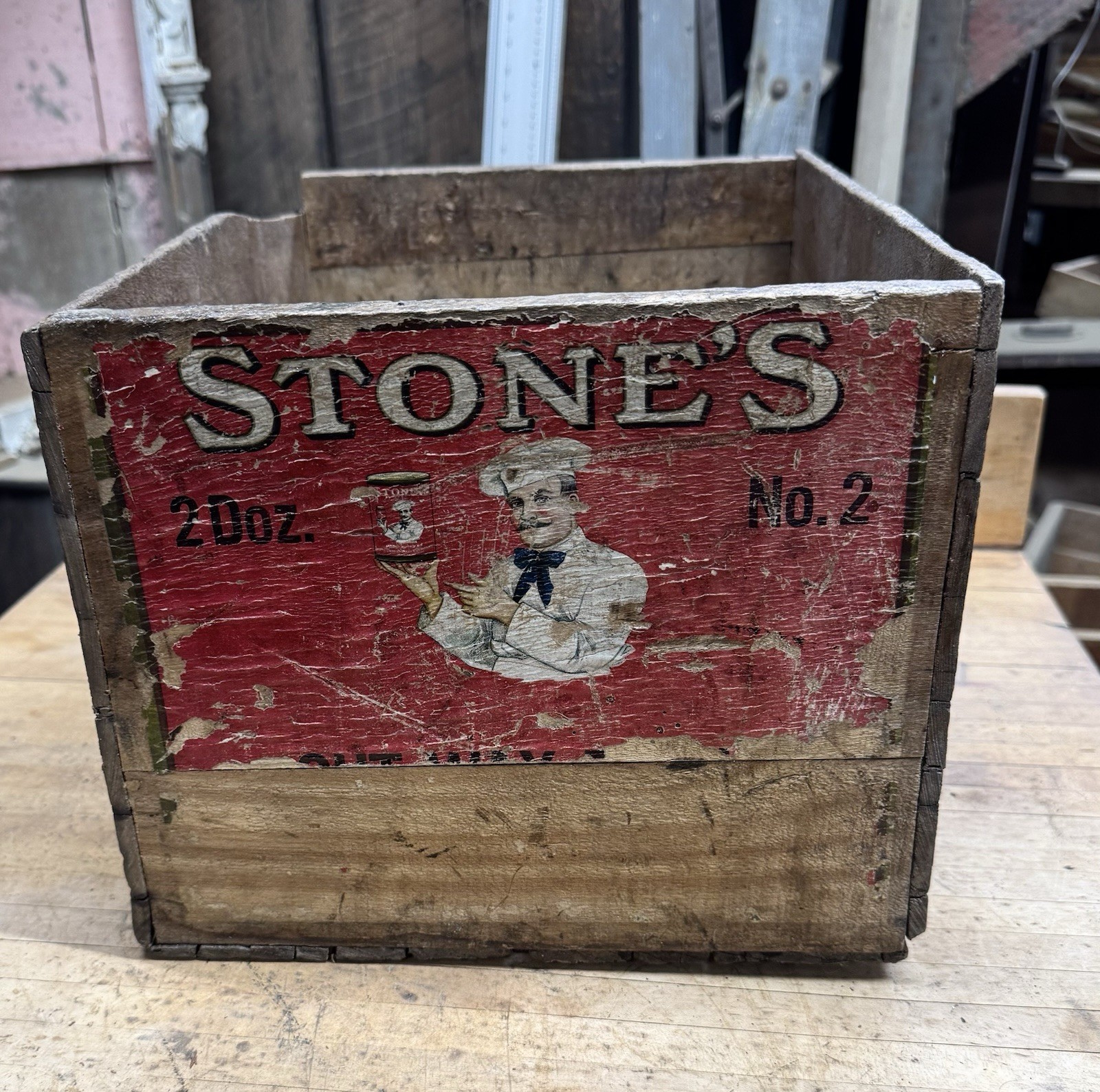 Antique Stones Spices Wood Box Crate Spice Advertising General Store Chef Logo