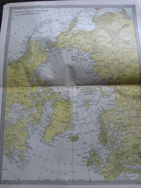 1912 Antique North Polar Regions/No. Pole/Greenland/Siberia Reference Map 10x13\