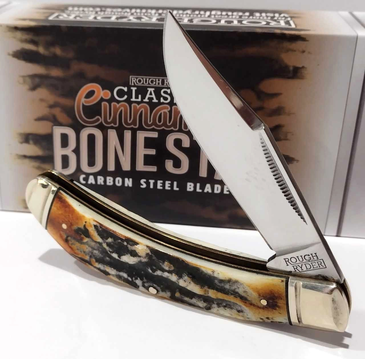 Rough Ryder Brown Cinnamon Stag Bone Carbon Bow Trapper Pocket Knife RR2425